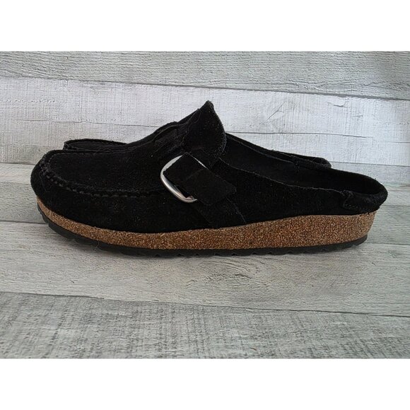 Birkenstock Buckley Womens Suede Buckle Slip-On Black Clogs Size 8 EU 39 - Picture 1 of 5
